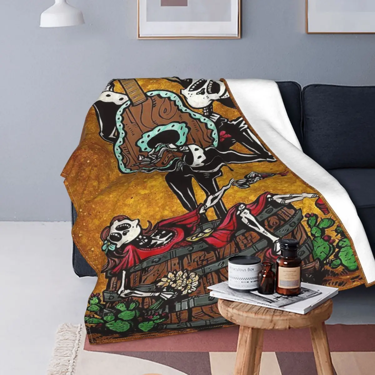 

Skull Lover Horror Couple Romance Blanket Fleece Printed Playing The Pipa Warm Throw Blanket for Sofa Office Bedding Throws