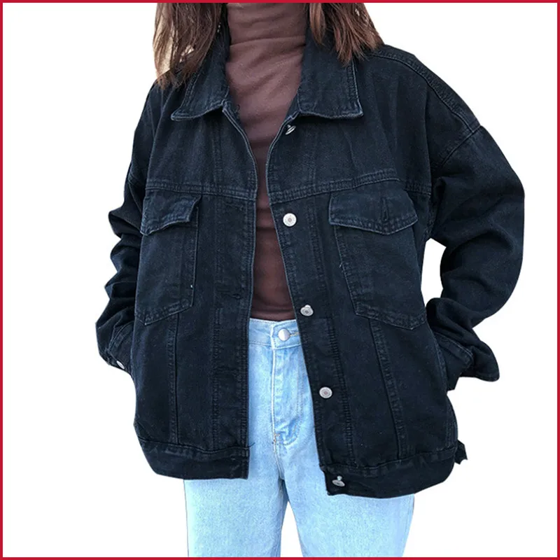 

Jacket Autumn Women Black Denim Jacket Winter Jeans Coat Casual Harajuku Streetwear Female Vintage Jeans Coat