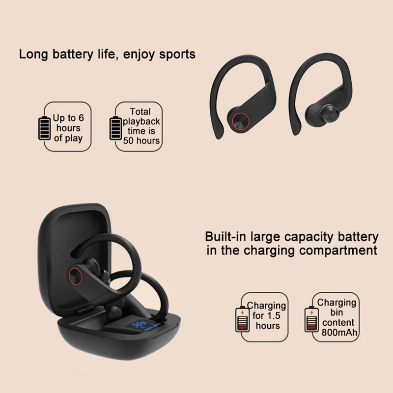 V6 TWS Bluetooth 5 0 Наушники Беспроводные спортивные наушники Handsfree Control шумоподавляющие