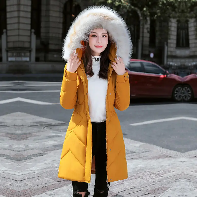 

New style padded jacket women mid-length Korean version 2021 new thick padded jacket with large fur collar winter jacket women