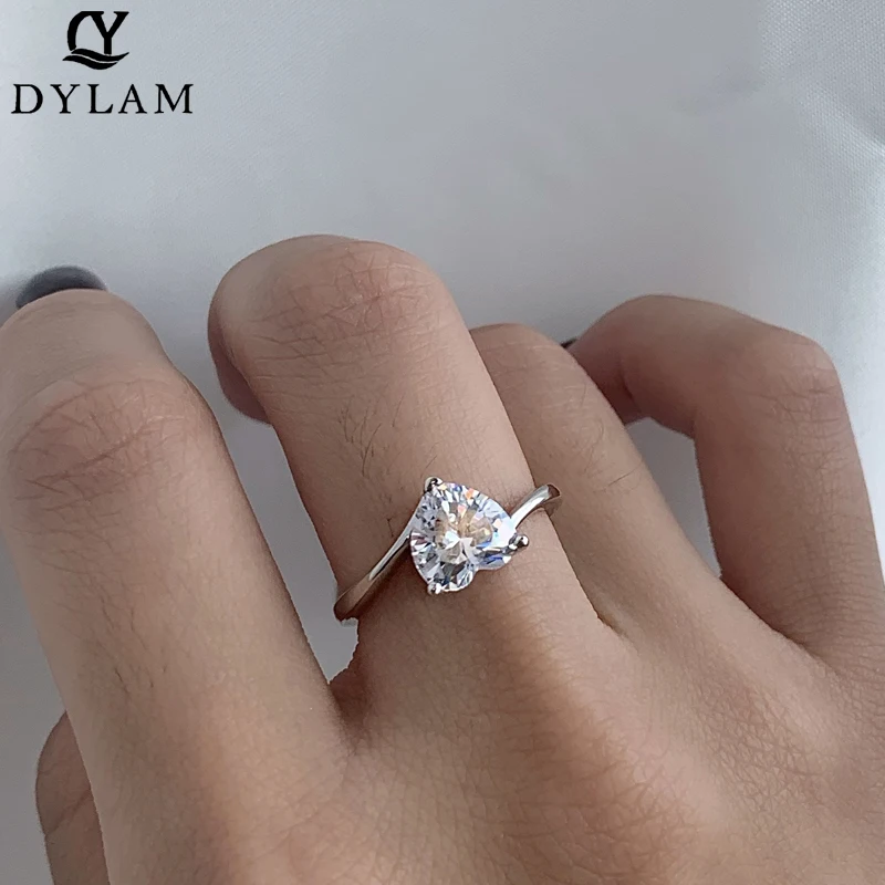 

DYLAM, простое классическое свадебное серебряное кольцо с цирконом в форме сердца 925 для женщин, обручальное модное ювелирное изделие, кольцо, ...