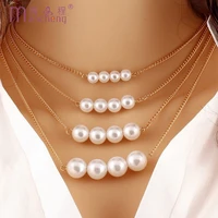 new arrival gold color multilayer pearl chokers necklace 4 layer pearl chunky short clavicle choker chain necklace 2022