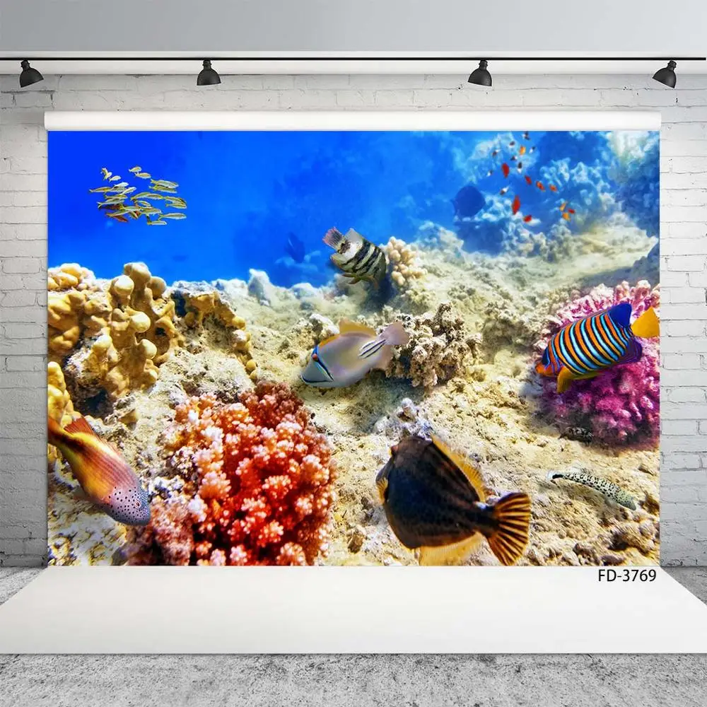 

Sea World Seabed Fish Photography Background Decor Baby Shower Children Portrait Birthday Backdrop Photocall Photo Studio Props
