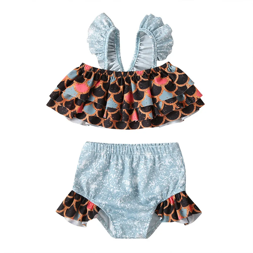 Детский летний купальный костюм топ и шорты в виде рыбьей чешуи для девочек 1 5 лет
