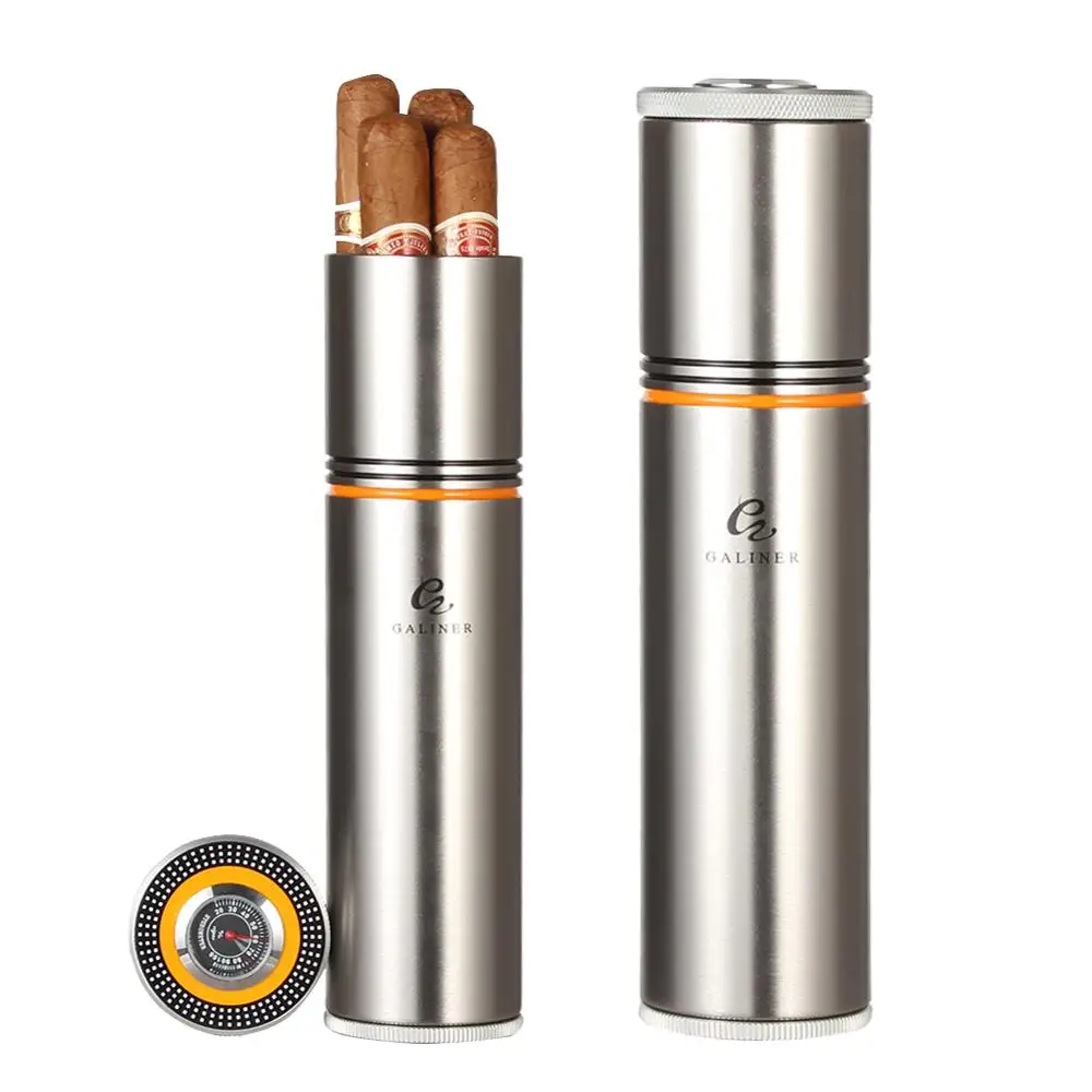 COHIBA портсигар трубка путешествия Humidor чехол для сигар банка портативный алюминиевый открытый коробка для сигар Humidor с увлажнитель с гигрометром