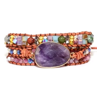 amethyst natural stone bracelet hand woven leather bracelet bracelets for women gemstone bracelet evil eye bracelet