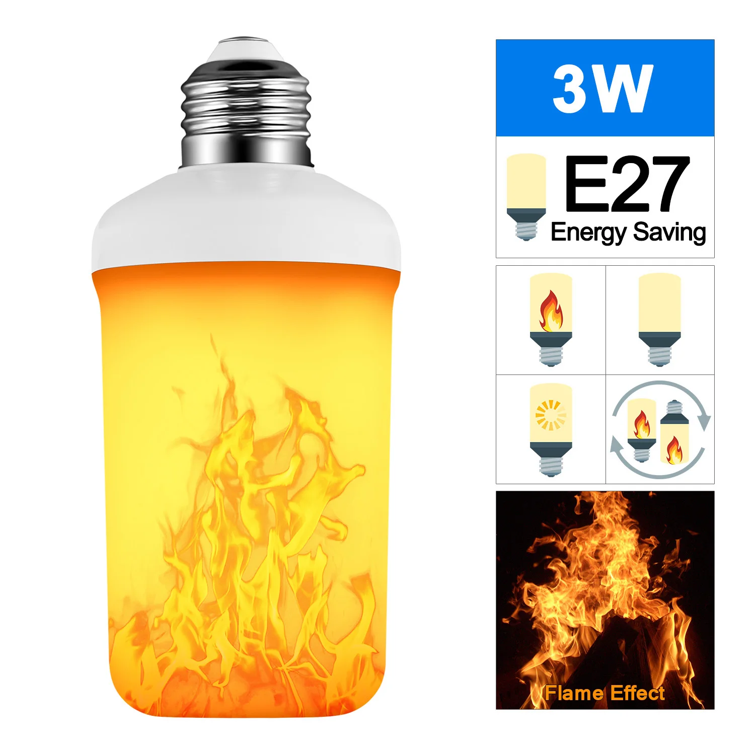

Creative LED Flame Lights E27 LED Flame Effect Fire Light Bulb 3W Flickering Emulation Decor Lamp Bedroom Decoration