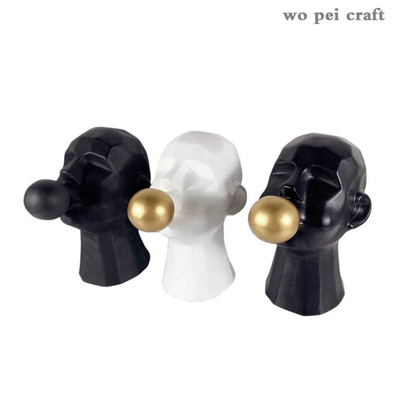 

Abstract Figures Ornaments One Piece Resin Statue Golden Bubble Portraits Sculpture Desk Decoration Modern Crafts Home Decor