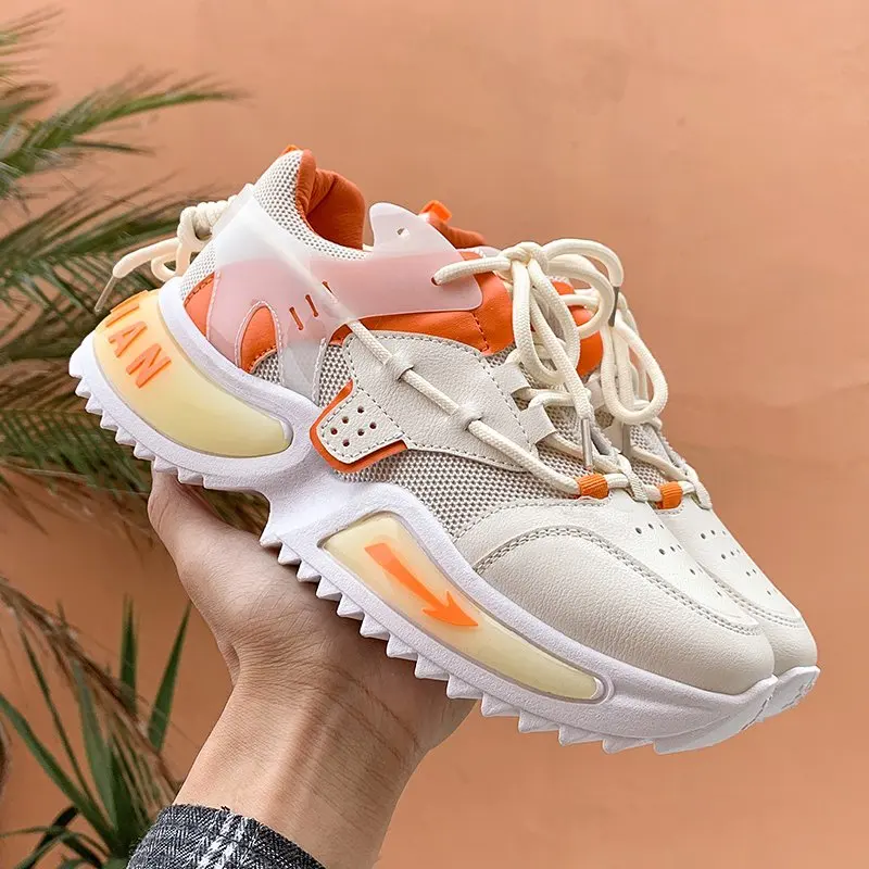 

2021 Spring Women Shoes Fashion Thick Sole Running Casual Lace-Up Spring Autumn Breathable Vuullcanize Sneakers Large Size 36-42