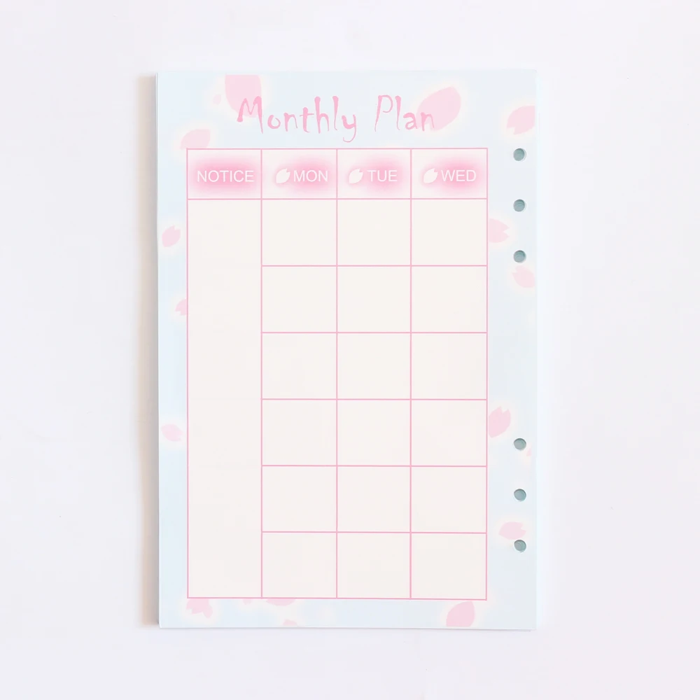 monthly planner Domikee cute 6 отверстий заправка внутренний бумажный сердечник для спирального Биндера планировщик записные книжки: список, еженедельный ежемесячный планировщик, линия, сетка A5A6 - Цвет: monthly planner