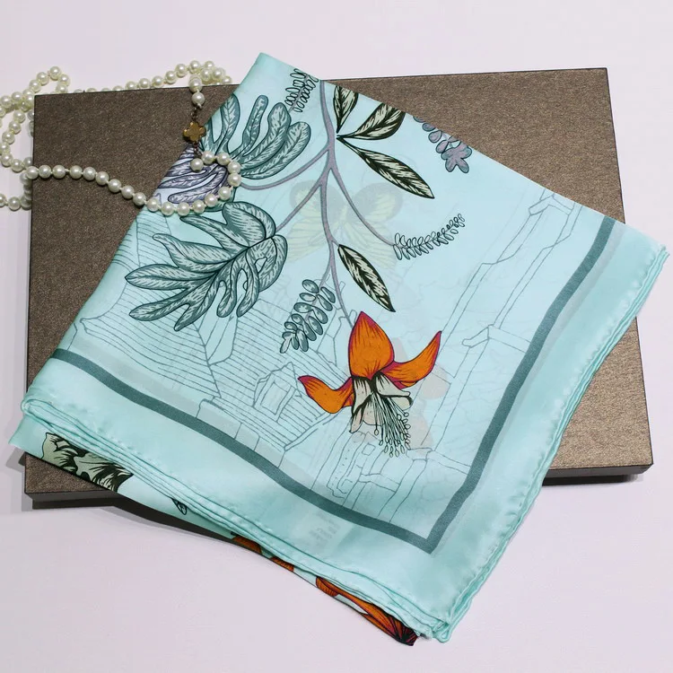 

KMS Butterfly Dance in Flower Silk Crepe satin square scarf shawl women 110*110CM/60G