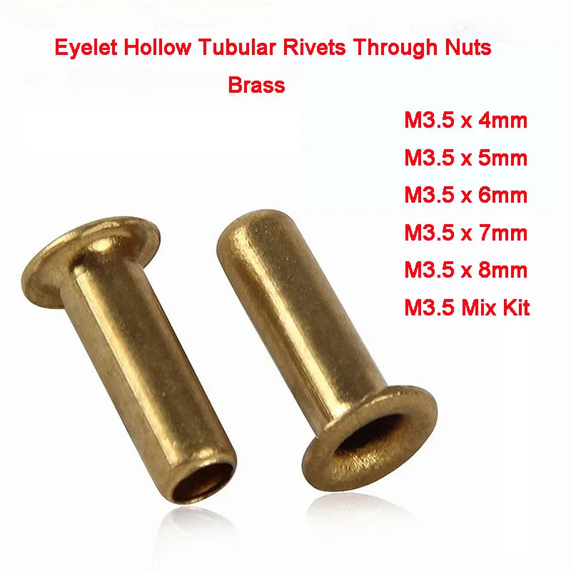 

Латунные полые трубчатые заклепки, 10 шт./50 шт., набор гаек для тканевой куклы, бумажных карт, сделай сам, M3.5, длина 4-8 мм