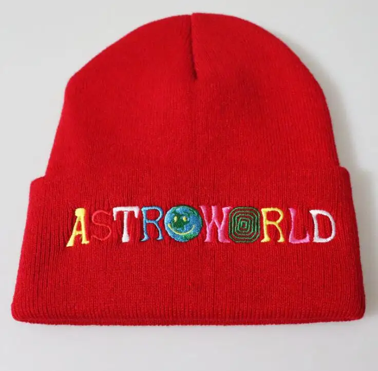 Красный ASTRO WORLD мужская вязаная шапка с вышивкой астромир Skullies Beanie уличная Теплая Лыжная Шапка женская модная зимняя шапка - Цвет: Красный