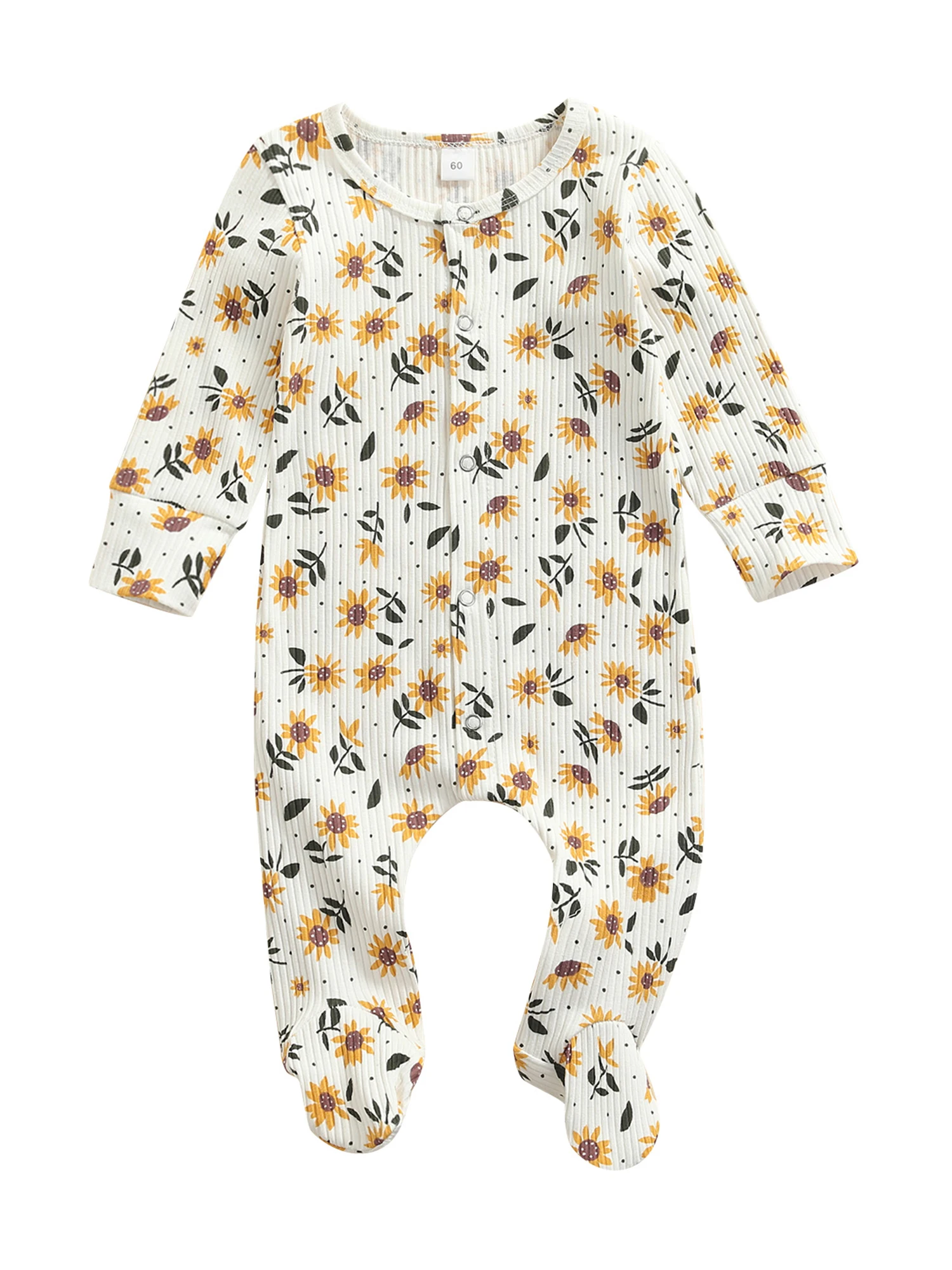 

Baby Girls Floral Print Romper,Newborn Comfortable Autumn Cotton Long Sleeve O-neck Ribbed Jumpsuit for Spring, Fall,0-12 Months
