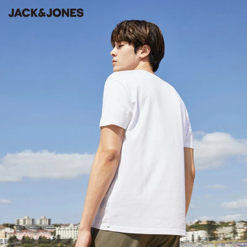 JackJones Для мужчин's 100% хлопок круглый вырез с вышивкой втулки локтя ФУТБОЛКА |