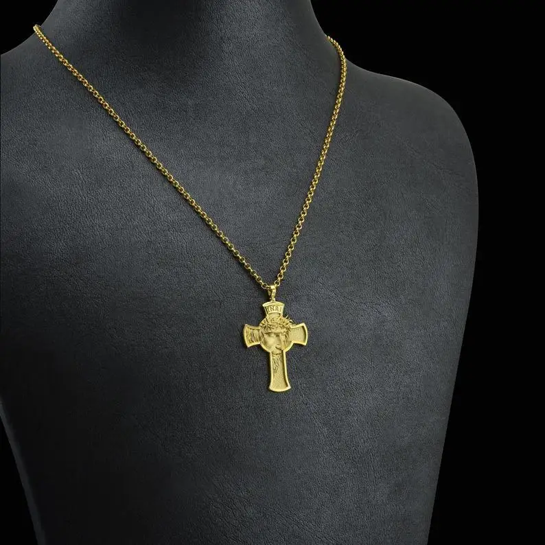 Christian Jesus Cross Necklaces Pendants Gold Silver Prayer Choker Men Necklace Jewelry подвеска |