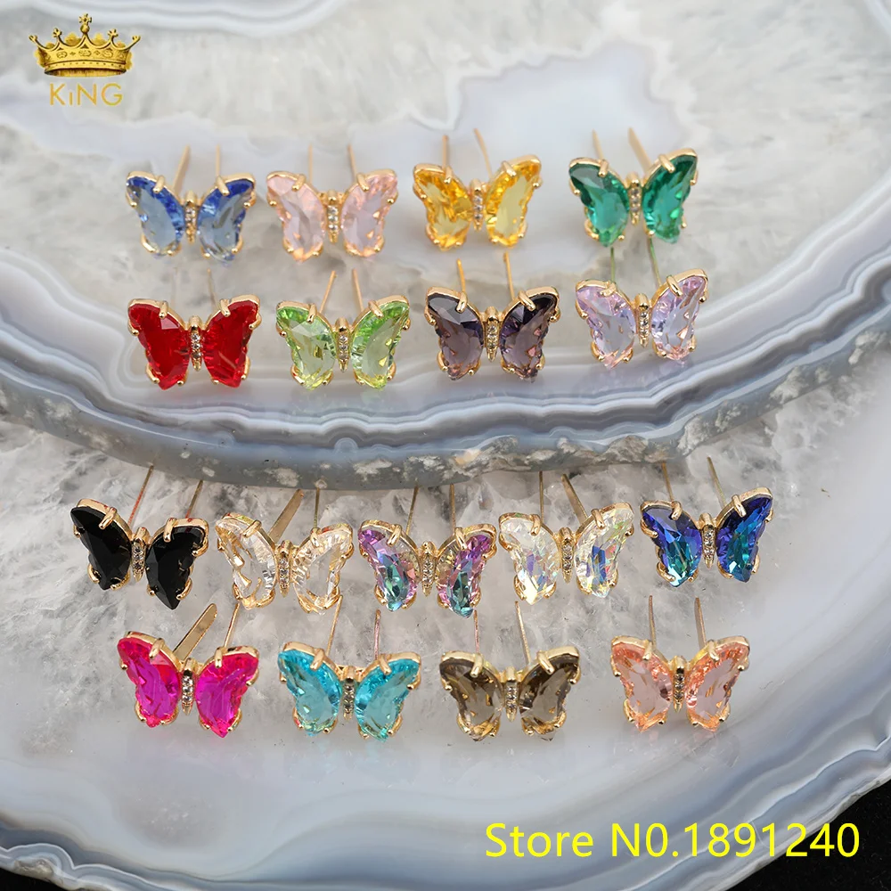

Copper Zircon Encrusted Crystal Glass Butterfly Pendant DIY Earrings Necklace Hairpin Made Of Material Accessories