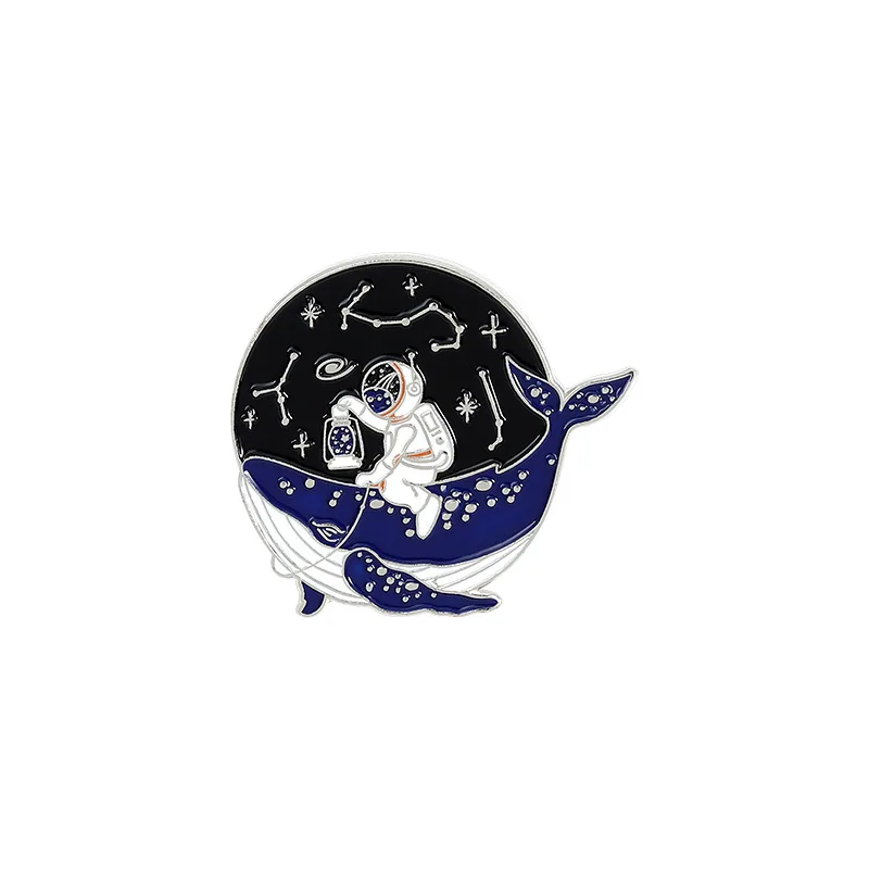

Cartoon Astronaut and Whale Enamel Pin Adventure Ocean Drifting Wishing Bottle Brooches Bag Lapel Pin Badge Jewelry