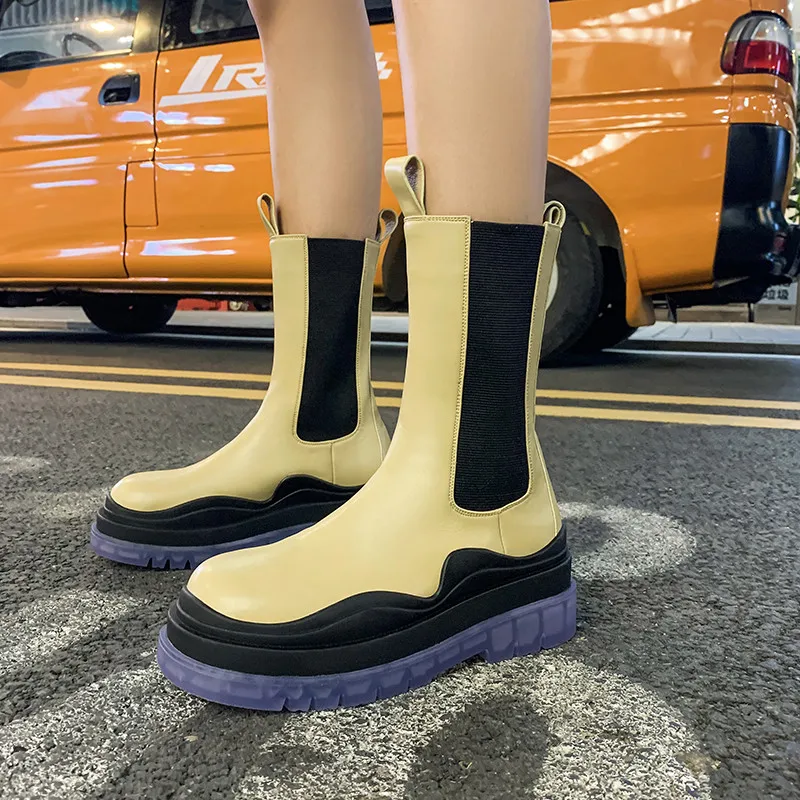 

Asumer 2020 top quality genuine leather flat platform boots women casual shoes mixed colors fashion punk ankle boots woman