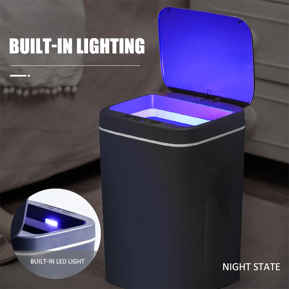 

Intelligent Trash Can Automatic Sensor Electric Waste Bin Electric Type Touch Rubbish Can with LED Light for Kitchen Bathroom
