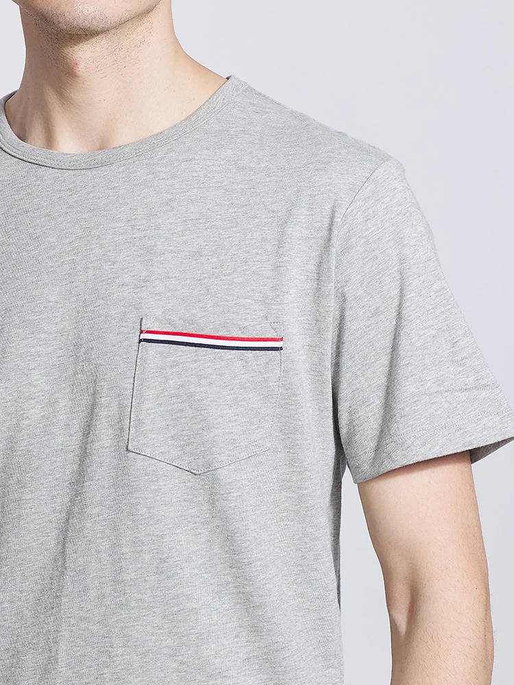 

2021 TB THOM Fashion Brand T-Shirt Men Women Short Casual Clothing Solid Summer Couple O-neck Cotton Shirts Ins Chest Pocket