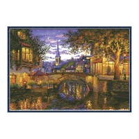 city in midnight counted cross stitch patterns kits printed canvas embroidery sets 11ct 14ct diy needlework home decor paintings