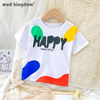mudkingdom fashion t shirts boys girls cartoons solid letter crew neck cotton tops toddler summer drop shoulder casual clothes