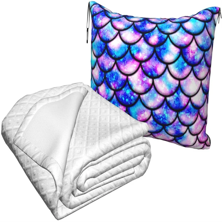 barato Sereia Galaxy Print Viagem Travesseiro Cobertor Dois-em-um Mochila Cinta E Compacto Avião Saco Cintura Suporte 60x43 Polegadas