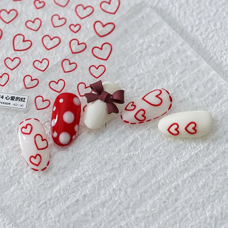 

1 Sheet 3D Manicure Nail Sticker Black Red Love Heart Design Nail Decals Slider Adhesive DIY Nail Art Tips Decoration