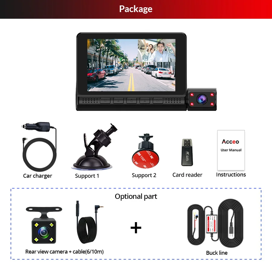 ACCEO Car DVR 3 камеры s объектив 4 0 дюйма Dash камера двойной с камерой заднего вида