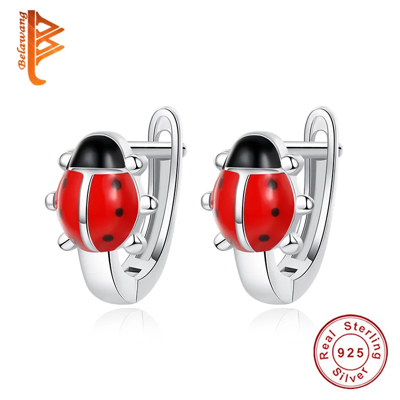 

Fashion Christmas jewelry Lovely 925 Sterling Silver Animal Ladybug Earrings For Child Red Enamel Small Ladybird Stud Earrings