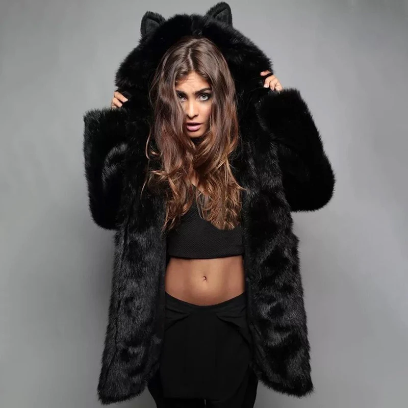 

Autumn and Winter Fashion Women's Coat Fox Fur Rabbit Fur Hooded Faux Fur Cute Plush Large Size Loose Overcoat
