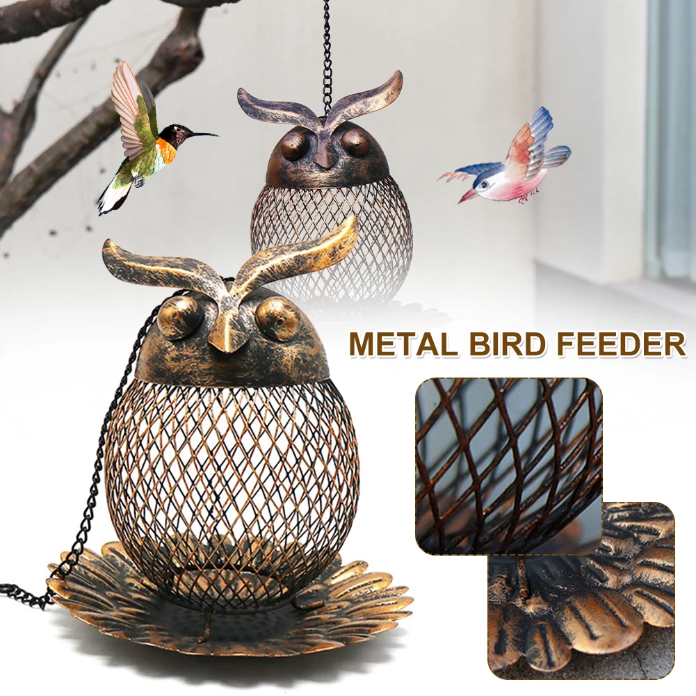 

Hummingbird Feeders Owl Decor Accessories For Outdoor Garden Yard Wild Bird Owl Shape Feeder Outside Hanging Metal Mesh