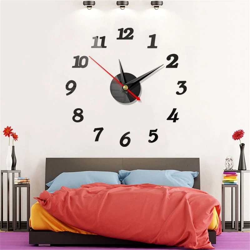 

3D Large Clock Wall Stickers Acrylic Silent Digital DIY Self Adhesive Wall Clock Modern Design Decals for Living Room Home Decor