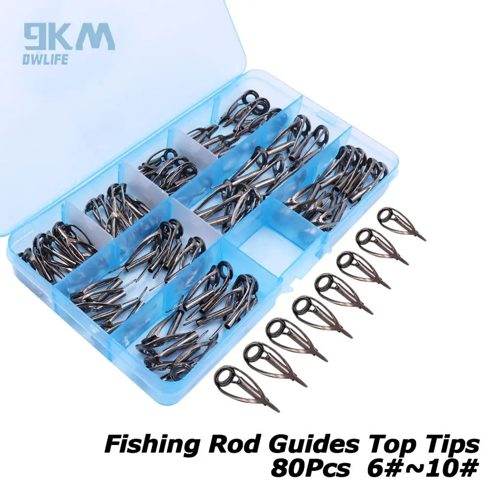 

80Pcs Spinning Baitcasting Fishing Rod Guides Top Tips Replacement Casting Rod Guide Sea Fishing Line Rings With Box 1.8mm-3.2mm