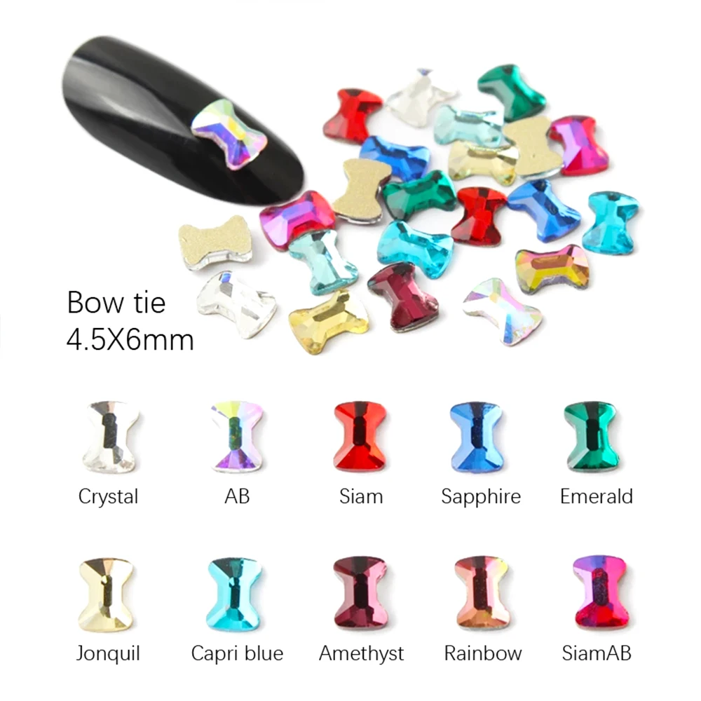 

Новый дизайн ногтей галстук-бабочка со стразами 4.5х6 мм стеклянные стразы с плоским основанием для украшения ногтей своими руками
