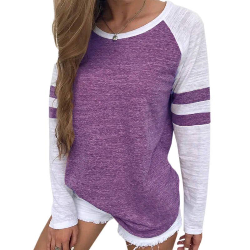 Весенние женские O комплекты футболка с длинными рукавами и круглым вырезом для
