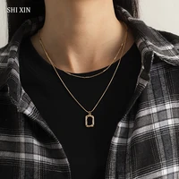 shixin simple layered chain with square pendant necklace for women fashion necklace 2021 jewelry for neck chains necklaces gifts