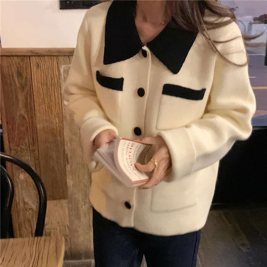 

HziriP Color-Hit High Quality Lady Coats Women Vintage 2021 New Winter Warm Thicken Casual Jacket Knitted Streetwear Loose Tops
