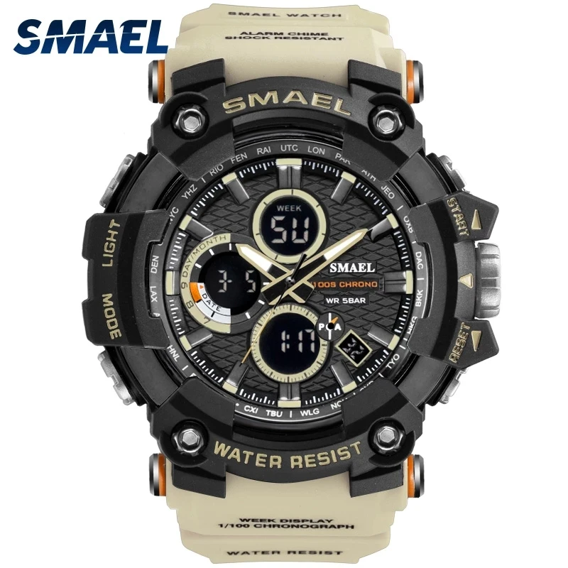 

SMAEL Sports Men's Watch, Waterproof Automatic Update Date, LED Luminous Pointer Dial And Digital Display Time
