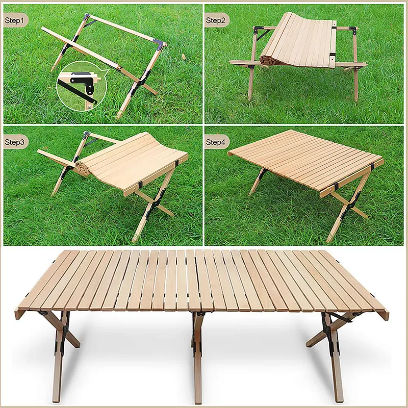 

Folding Table Camping Wood Egg Roll Table Picnic Desk Garden Party Portable Table Travel Hiking Outdoor Furniture