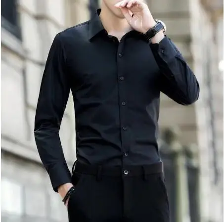 Мужская рубашка с длинным рукавом белая синяя черная красная в деловом стиле