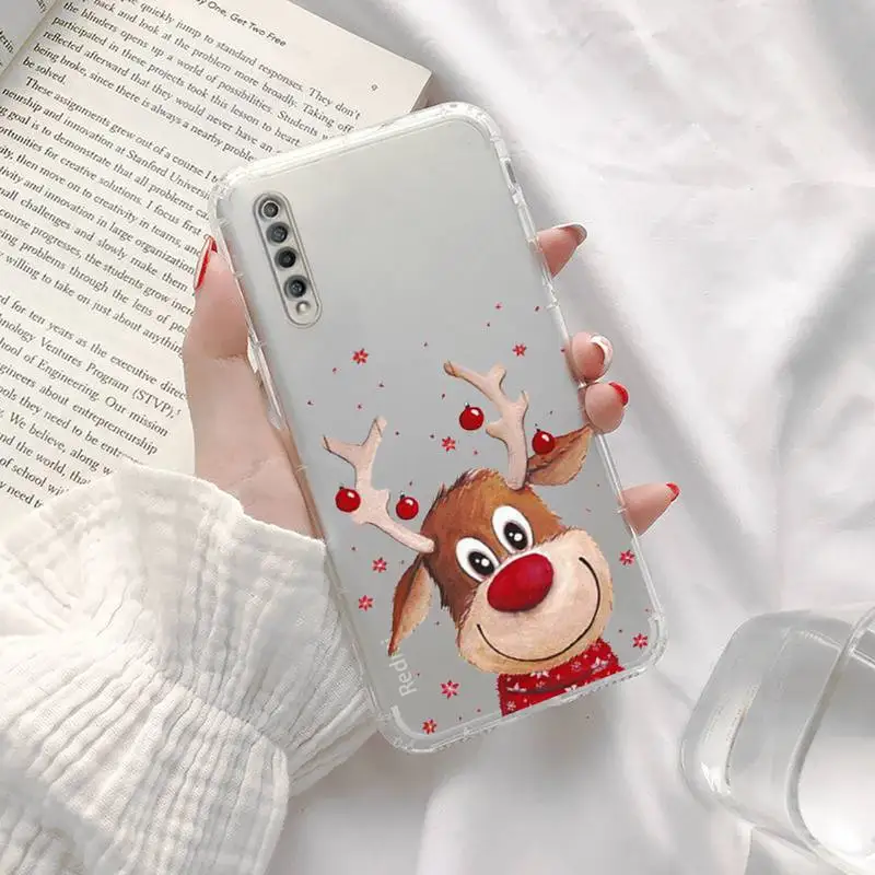 

Cute Christmas Elk Deer Phone Case Transparent for xiaomi Redmi note cc K 30 10 20 8 9 8 S E T X PRO