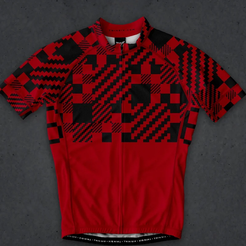 

Twin 6 team set cycling Jersey men 2020 New interface red cycle shirt with black print Short sleeve wear and black bib shorts