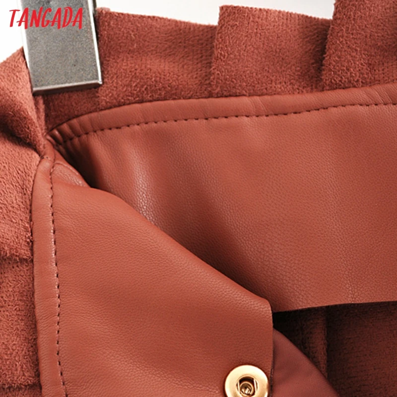 Tangada женские плиссированные юбки из искусственной кожи faldas mujer с поясом женская элегантная мини-юбка для девушек 3H37