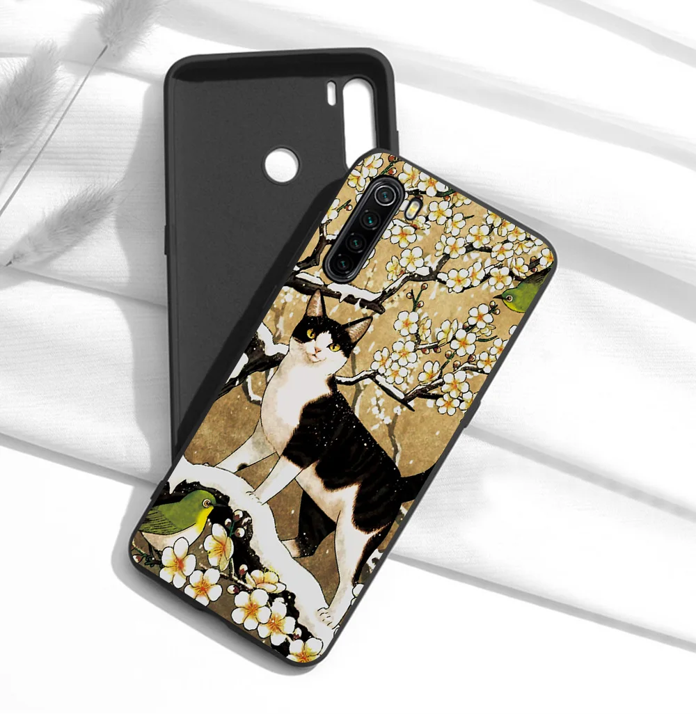 

Luxury Art Cat Phone Case for Xiaomi Redmi Note 10 9 8 7 6 9A 8A 8T Pro Mi 10 9 8 9T Pro SE Poco X3 F1 Soft Black Cover Funda