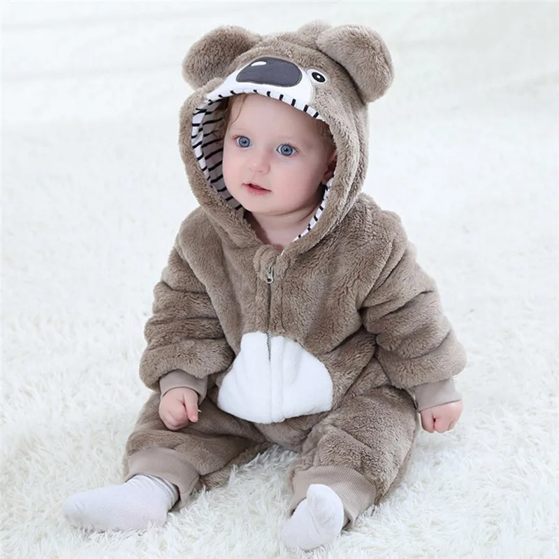 2020 Baby Autumn Clothing Newborn Infant Boy Girls Kid Cartoon Animals Print Long Sleeve Hooded Pockets Romper Winter Warm | Детская