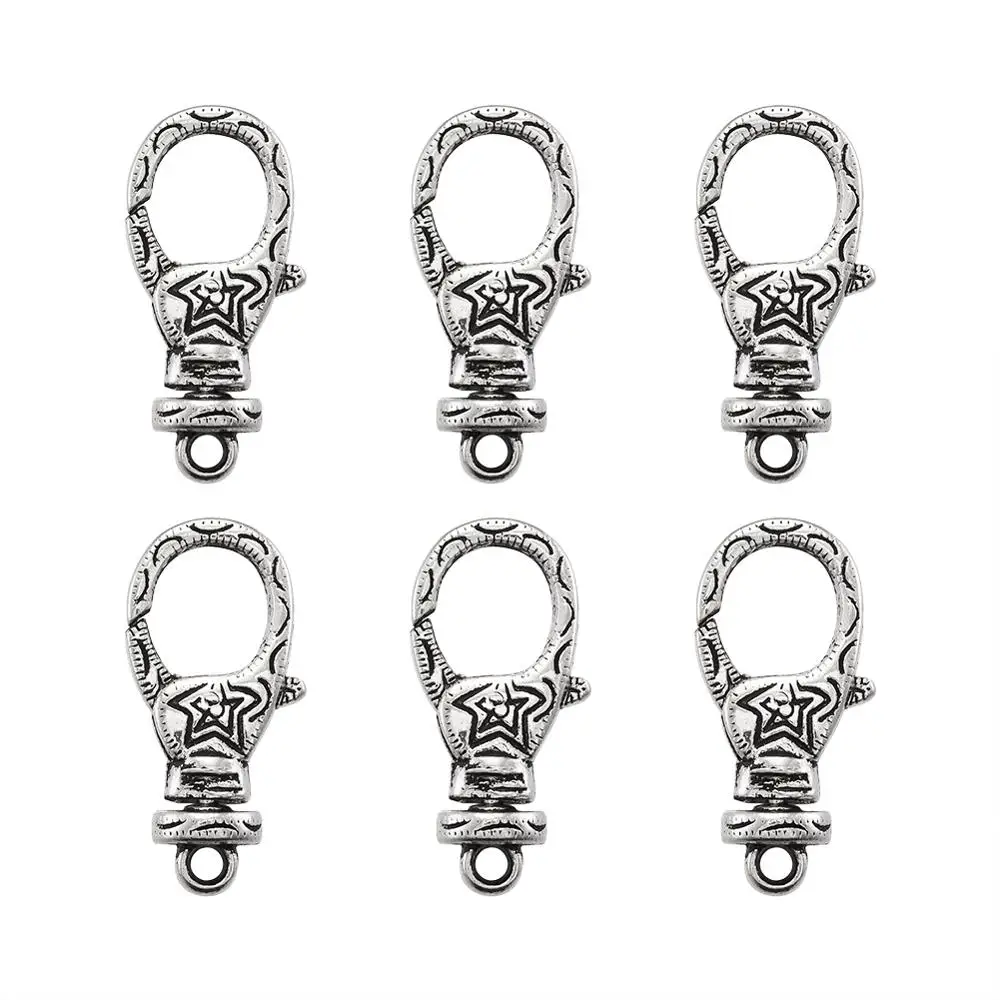 

20pc Star Shape Tibetan Style Alloy Lobster Claw Clasps Antique Silver Color 30x15x9mm Feature Clasps For Jewelry DIY