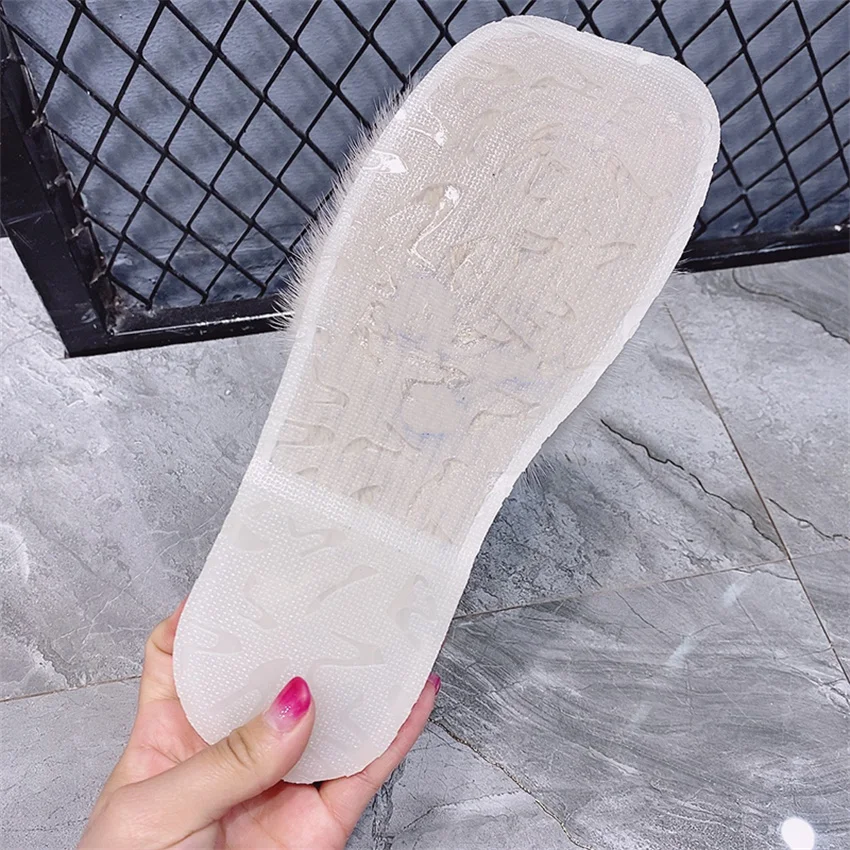 

Women's Latest Slippers Summer Flat Bottomed Casual Sandals Mink Fur With Rhinestone Bows And Fashionable Fur Summer Slippers
