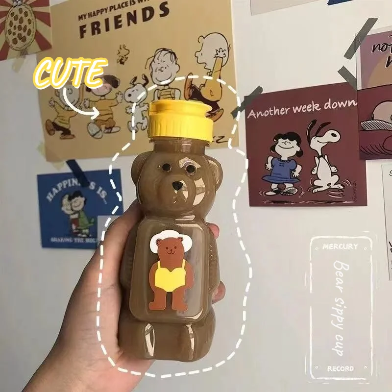 

Summer Lovely Creative Portable Water Bottle Student Personality Straw Cup Travel Plastic Cup Bear Bottle Transparent Bottle